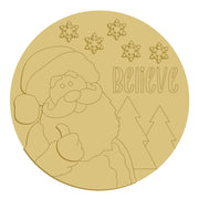 3D Design By Line Round MDF Cutout Believe Santa - Unfinished For DIY