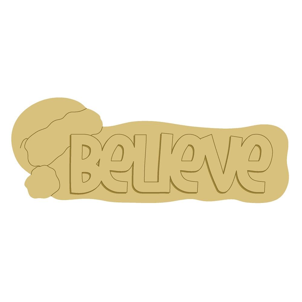 3D Design By Line MDF Cutout With A Santa Hat And Believe Sign - Unfinished For DIY