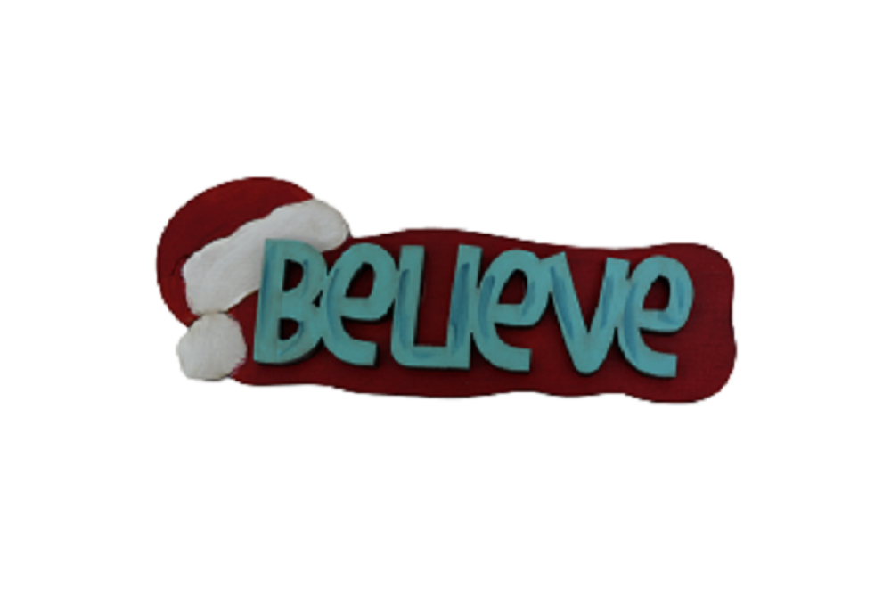 3D Design By Line MDF Cutout With A Santa Hat And Believe Sign - Unfinished For DIY