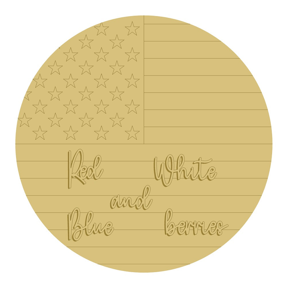 3D Design By Line Round MDF Cutout Red White And Blue Berries - Unfinished For DIY