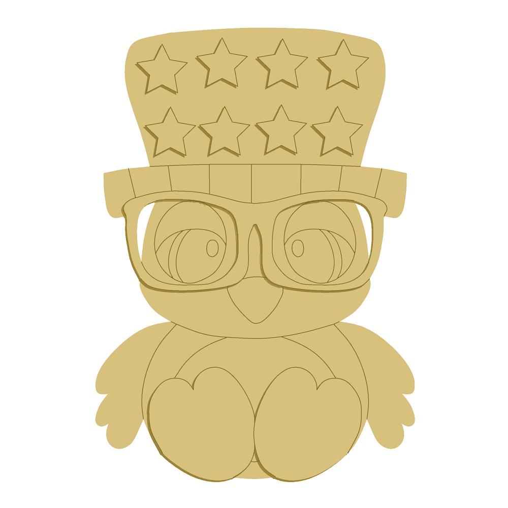 3D Design By Line Bird MDF Cutout With Starry Top Hat And Glasses - Unfinished For DIY