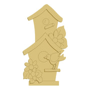 3D Design By Line Bird House MDF Cutout Bird On Perch With Flowers - Unfinished For DIY