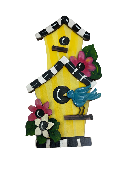Design By Line Bird House MDF Cutout Floral Bird On Perch - Unfinished For DIY