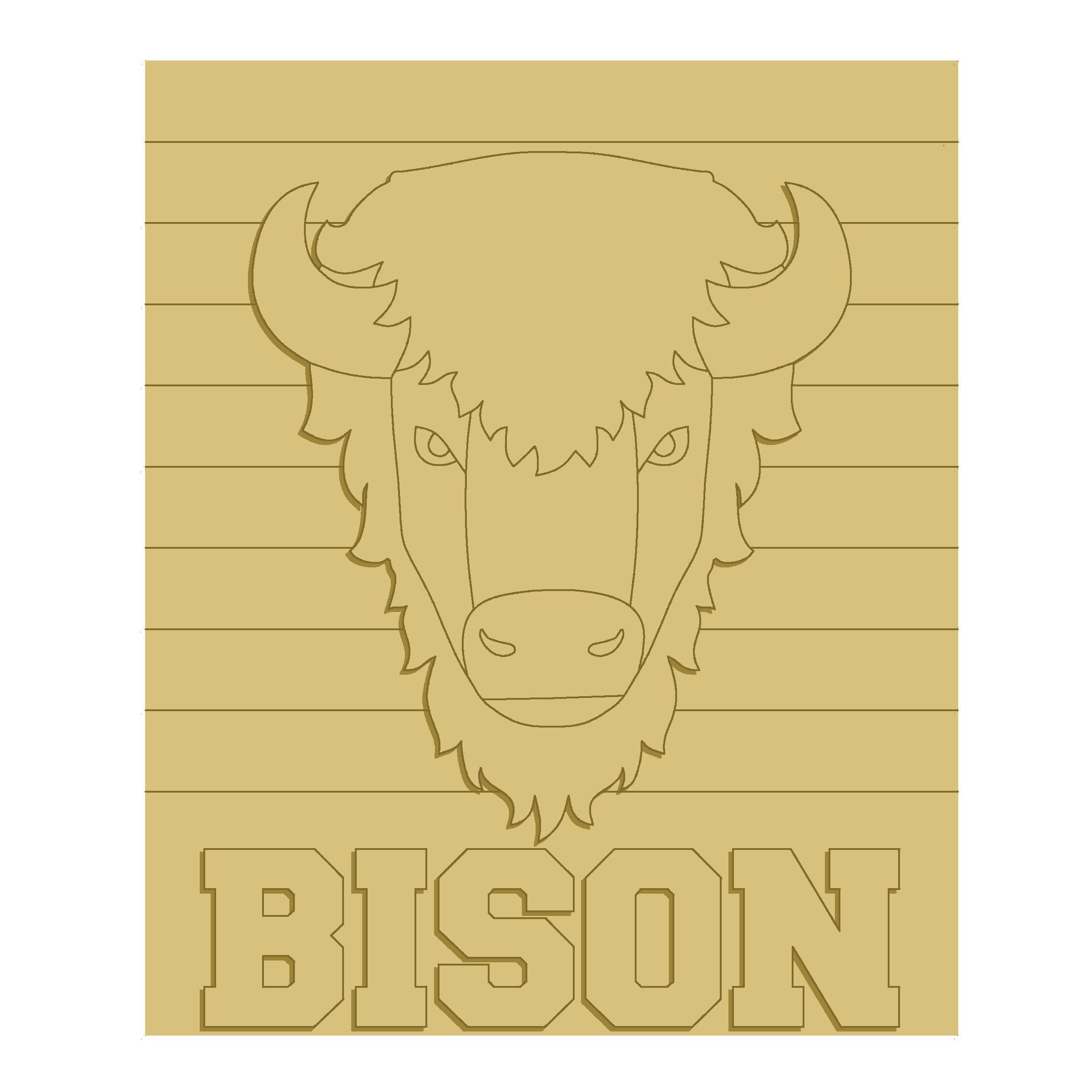 3D Design By Line Square MDF Cutout Bison Head With Bison Text - Unfinished For DIY