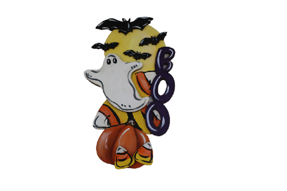 Design By Line Round MDF Cutout Boo With Ghost - Unfinished For DIY