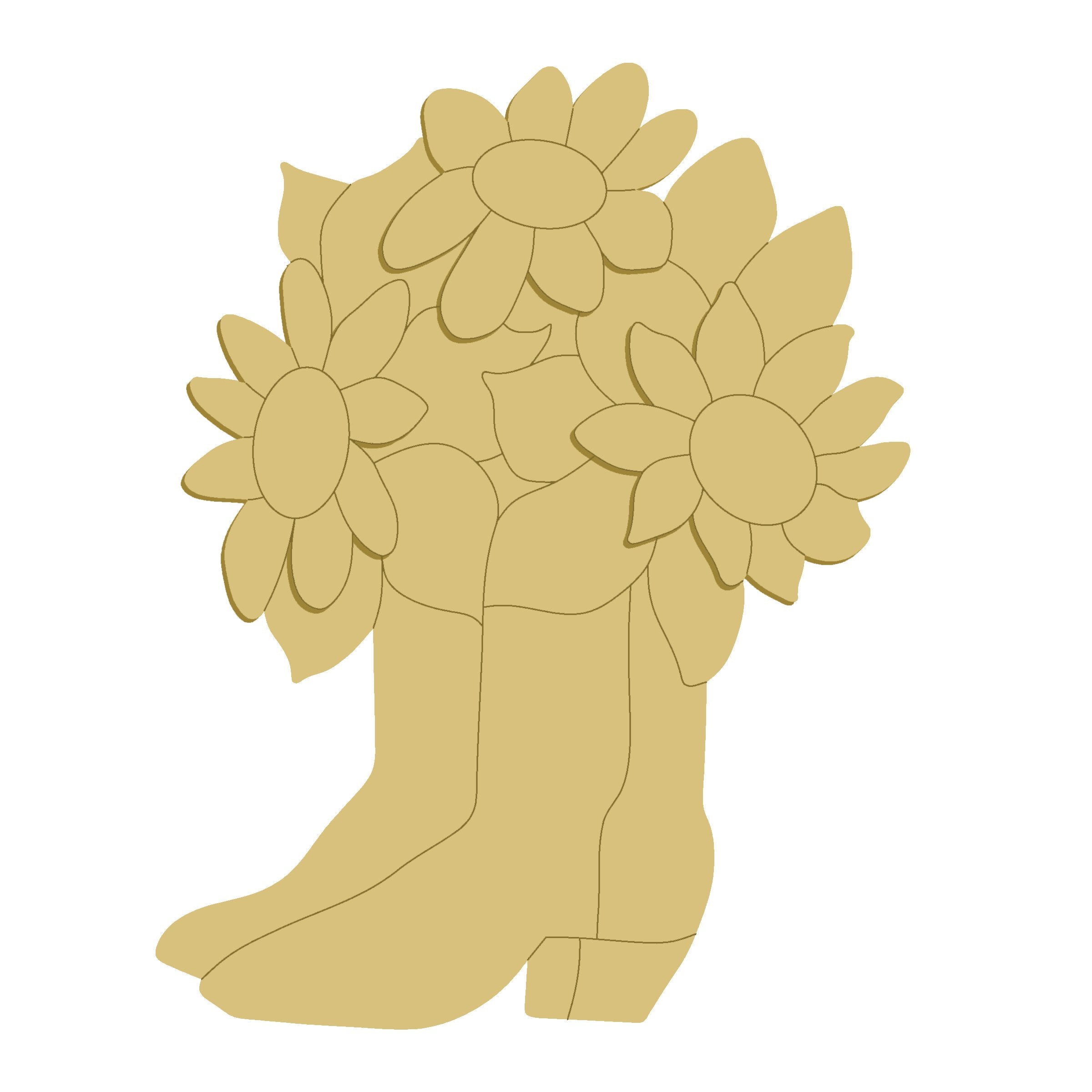 3D Design By Line MDF Cutout Floral Boots Bouquet - Unfinished For DIY
