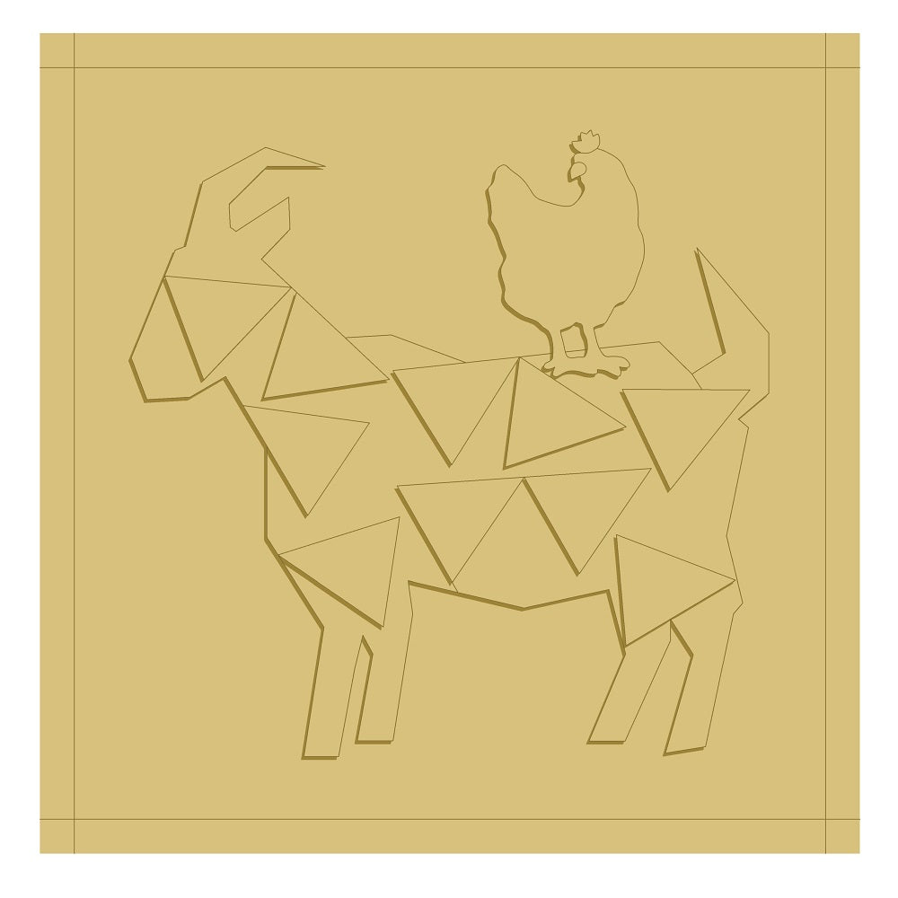 3D Design By Line Square Barn Quilt MDF Cutout Goat Geometric Design - Unfinished For DIY