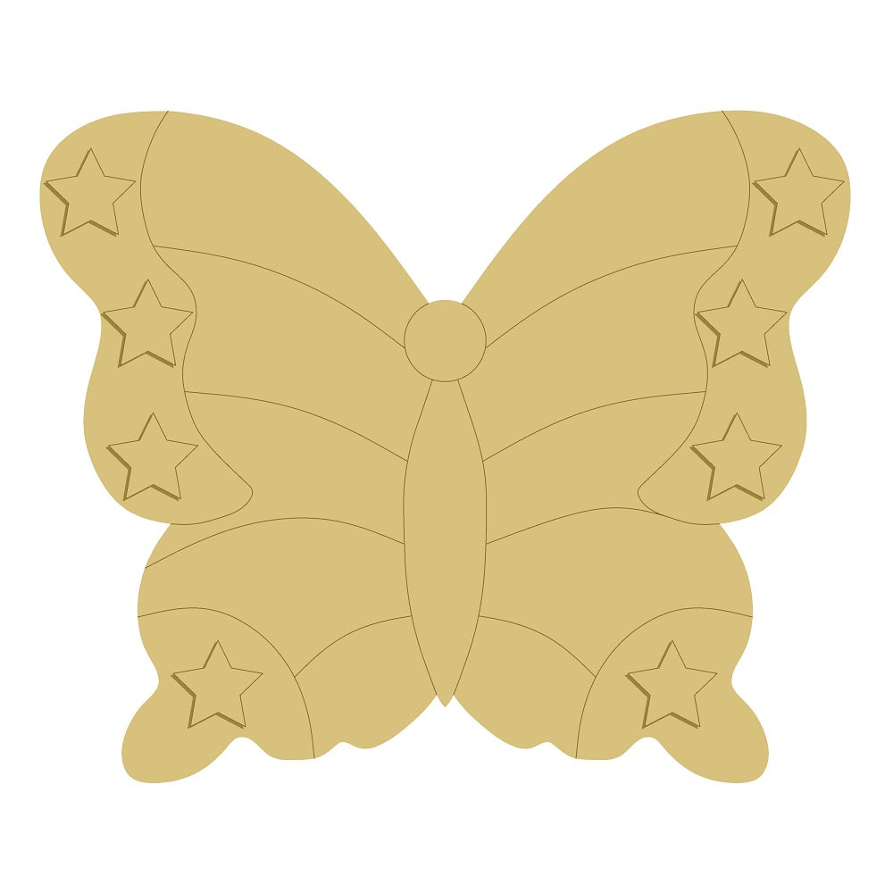 3D Design By Line Butterfly MDF Cutout Butterfly With Star Cutouts - Unfinished For DIY