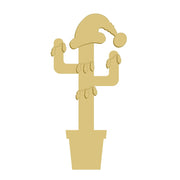 3D Design By Line Christmas Cactus MDF Cutout With Santa Hat And Lights - Unfinished For DIY