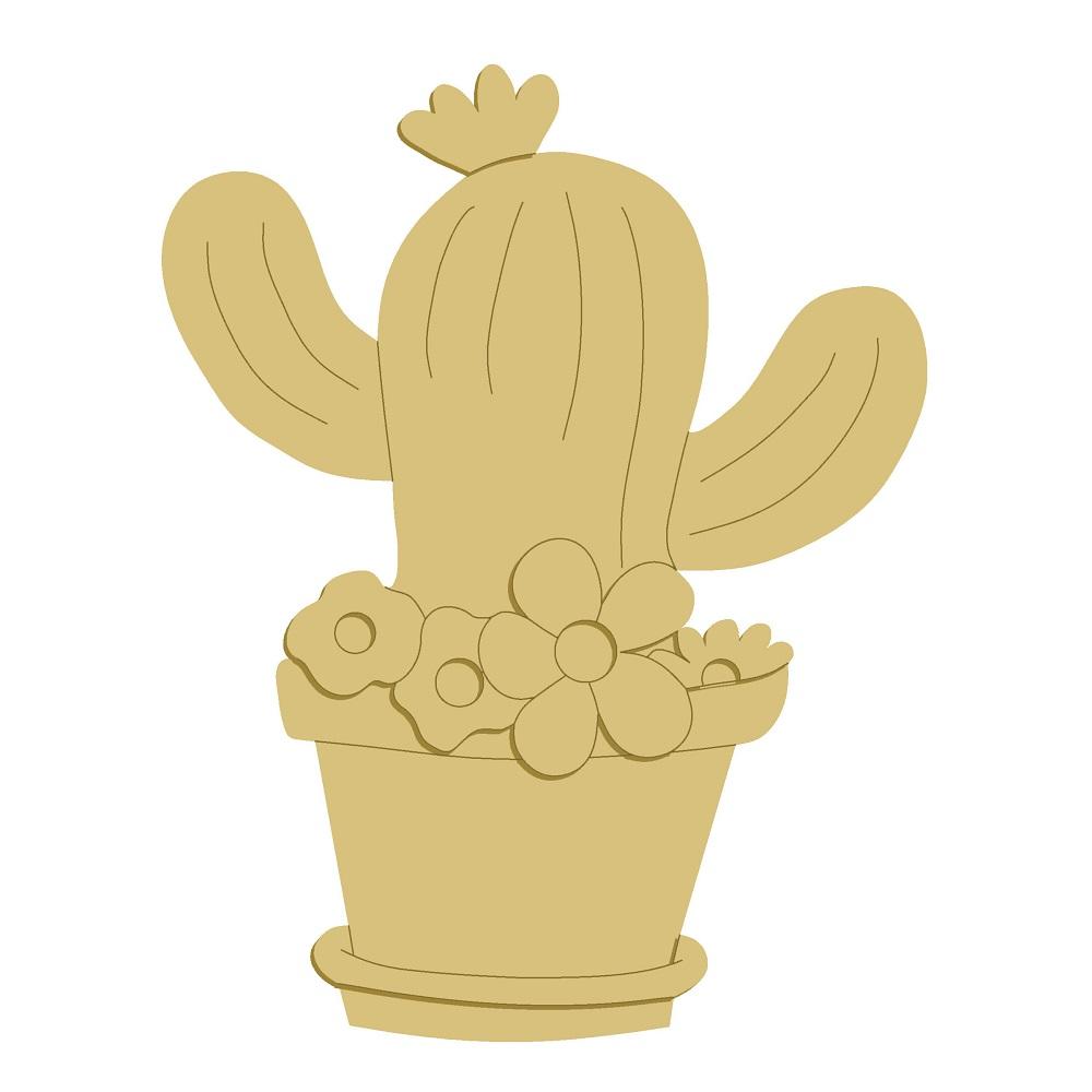 3D Design By Line Cactus In Pot MDF Cutout Floral Accents - Unfinished For DIY