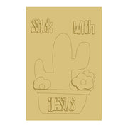 3D Rectangle MDF Cutout Stick With Jesus Phrase With Cactus And Flower - Unfinished For DIY