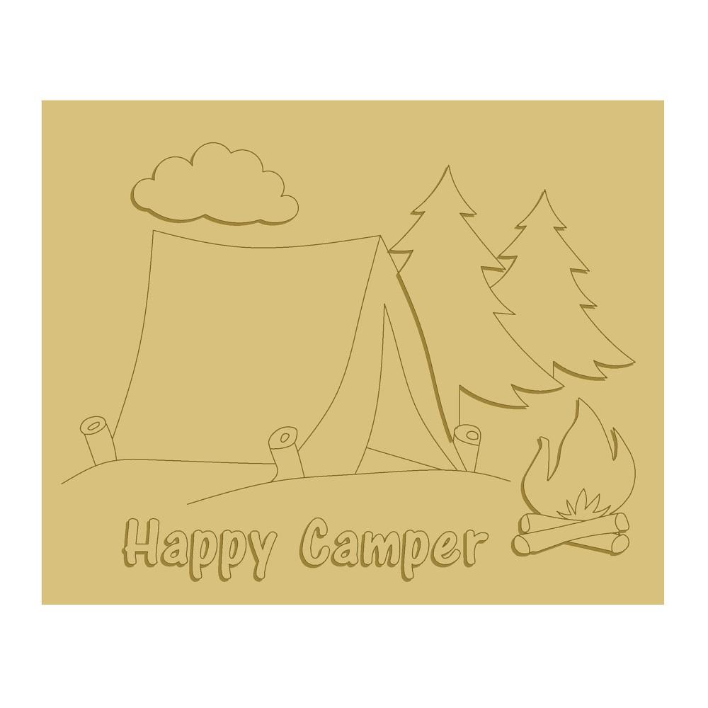 3D Design By Line Square MDF Cutout Happy Camper Camping Scene - Unfinished For DIY