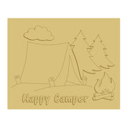 3D Design By Line Square MDF Cutout Happy Camper Camping Scene - Unfinished For DIY