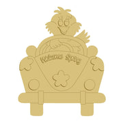 3D Design By Line Chick In Car MDF Cutout Welcome Spring - Unfinished For DIY