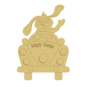 3D Design By Line Rabbit In Car MDF Cutout Happy Easter - Unfinished For DIY