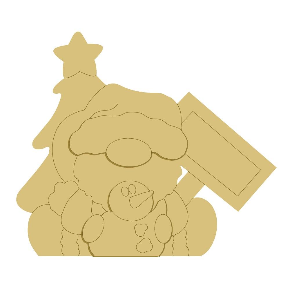 3D Design By Line Gnome MDF Cutout Christmas Gnome With Star Hat - Unfinished For DIY