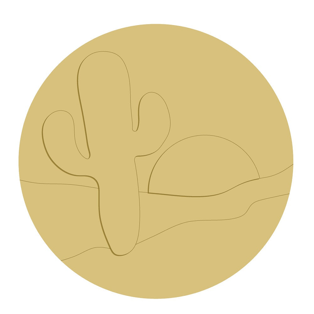 3D Design By Line Round MDF Cutout Desert Cactus - Unfinished For DIY