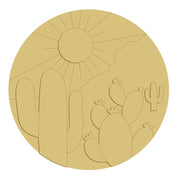 3D Design By Line Round MDF Cutout Desert Cactus Scene - Unfinished For DIY