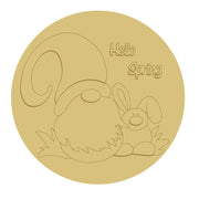 3D Design By Line Round MDF Cutout Hello Spring Gnome With Bunny - Unfinished For DIY