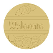3D Design By Line Round MDF Cutout Welcome With Flowers - Unfinished For DIY