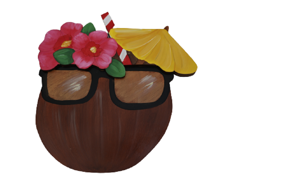 Design By Line Coconut MDF Cutout Drink With Glasses And Floral Bouquet  - Unfinished For DIY