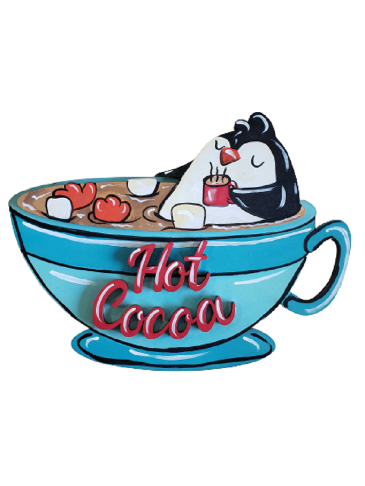 Design By Line Mug MDF Cutout Hot Cocoa With Penguin - Unfinished For DIY