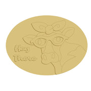 3D Oval MDF Cutout Cow Head With Glasses And Bow Hey There - Unfinished For DIY