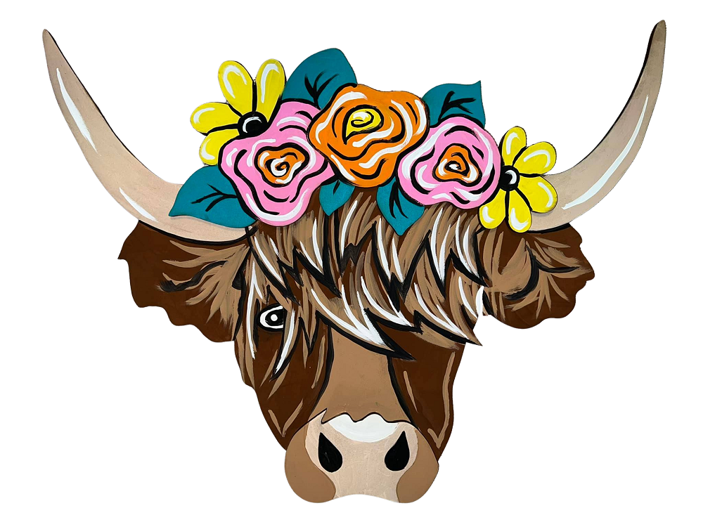 Design By Line Longhorn Cow Head MDF Cutout Flowers on head - Unfinished For DIY