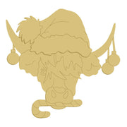 3D Design By Line Highlander Cow Head MDF Cutout With Christmas Ornaments - Unfinished For DIY