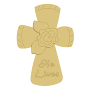 3D Design By Line Cross MDF Cutout He Lives Floral Accent - Unfinished For DIY