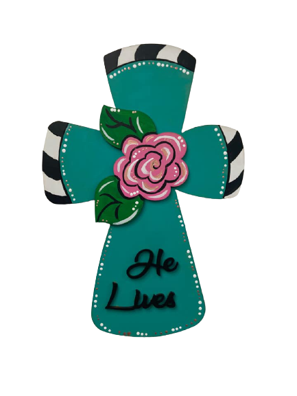 3D Design By Line Cross MDF Cutout He Lives Floral Accent - Unfinished For DIY