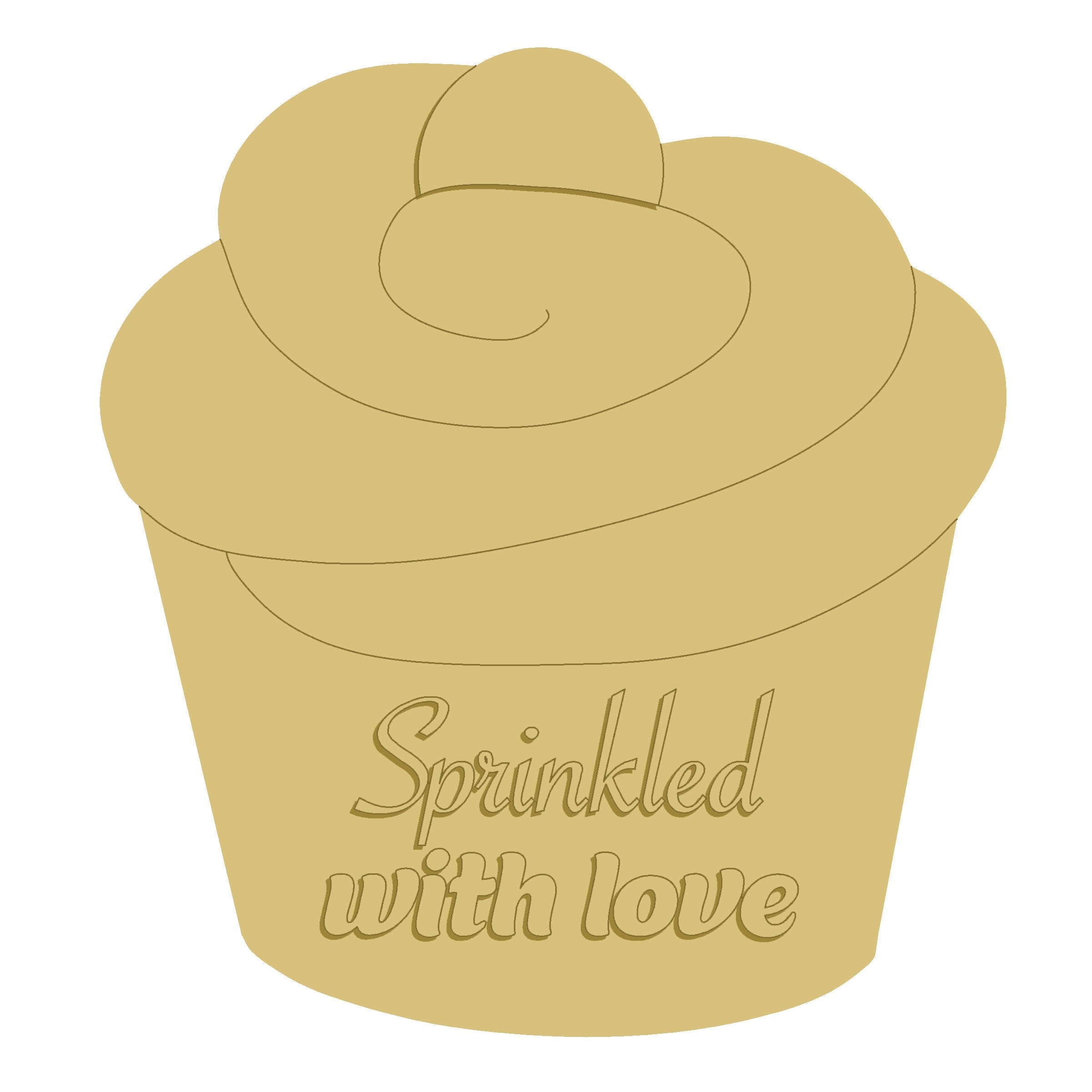 3D Design By Line Cupcake MDF Cutout Sprinkled With Love - Unfinished For DIY