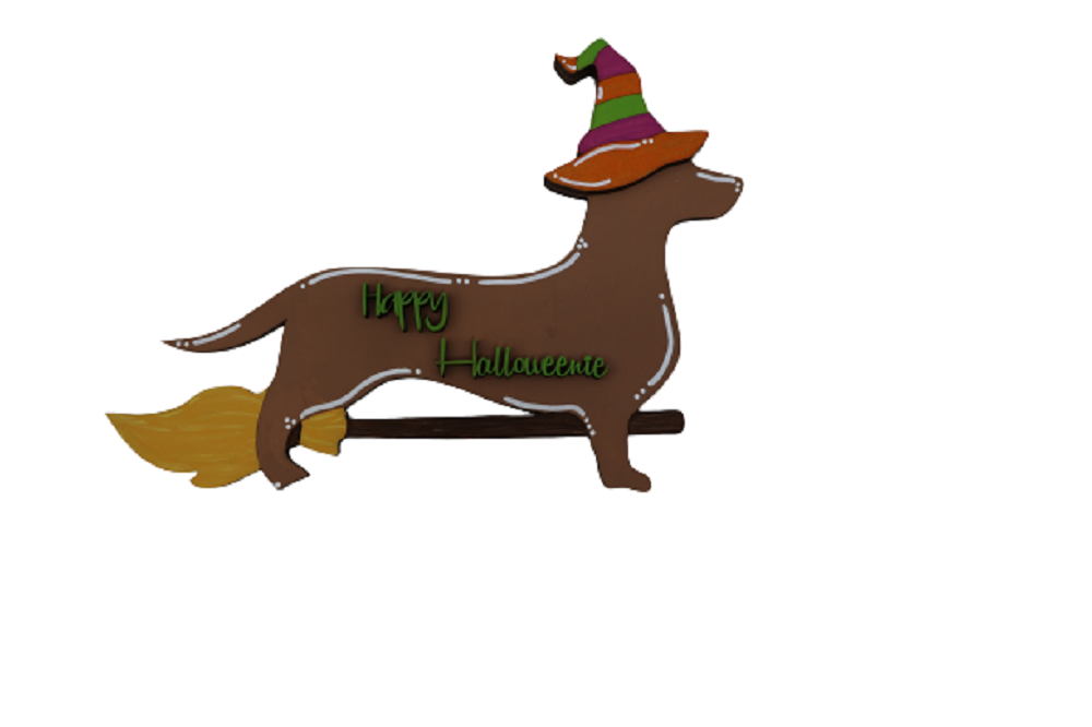 3D Design By Line Dachshund MDF Cutout Happy Halloweenie - Unfinished For DIY