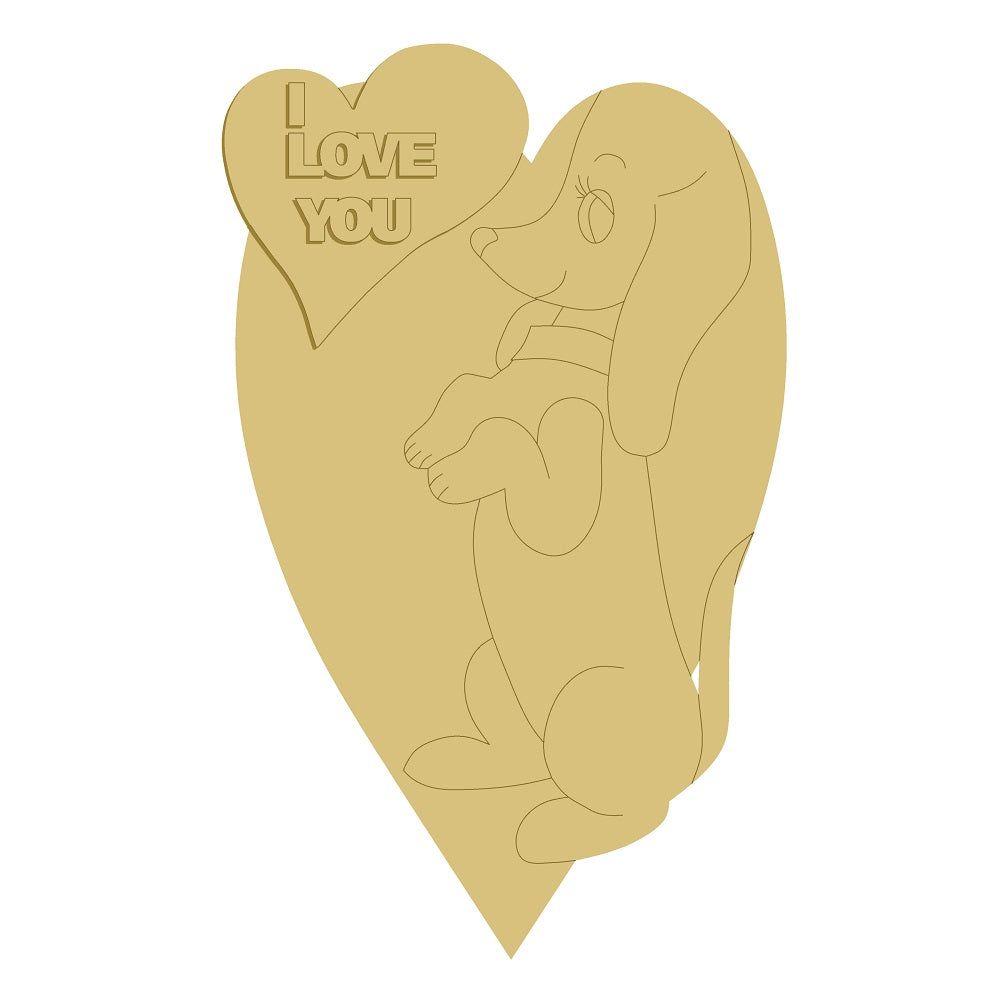3D Design By Line Hearts MDF Cutout I Love You Dachshund In Heart - Unfinished For DIY