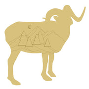 3D Design By Line Dall Sheep MDF Cutout Mountain Landscape With Pine Trees And Moon - Unfinished For DIY