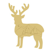 3D Design By Line Deer MDF Cutout Mountain Landscape With Pine Trees And Moon - Unfinished For DIY