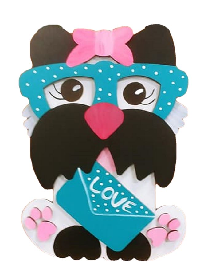 Design By Line Dog MDF Cutout Cartoon Dog With Bow On Head - Unfinished For DIY