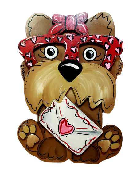 Design By Line Dog MDF Cutout Cartoon Dog With Bow On Head - Unfinished For DIY