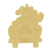 3D Design By Line Dog In Car MDF Cutout Be Mine XOXO Hearts - Unfinished For DIY