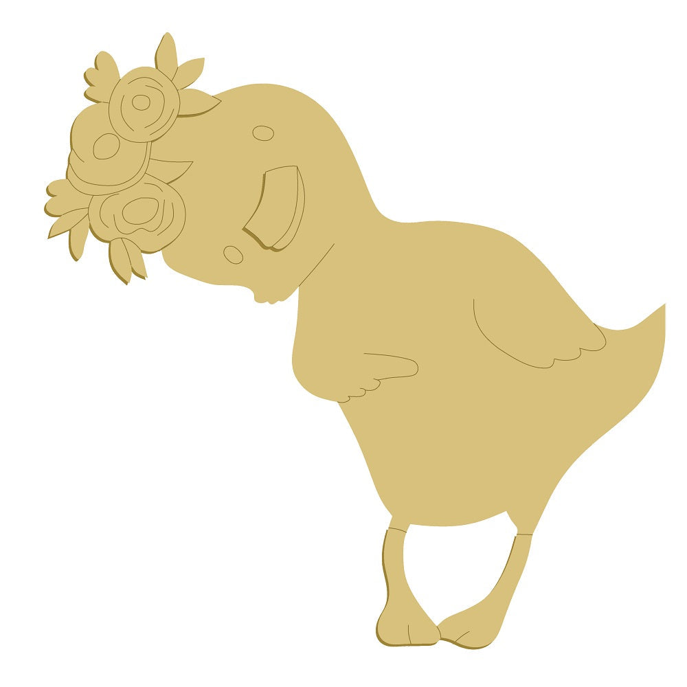 3D Design By Line Duck MDF Cutout With Flower Crown - Unfinished For DIY