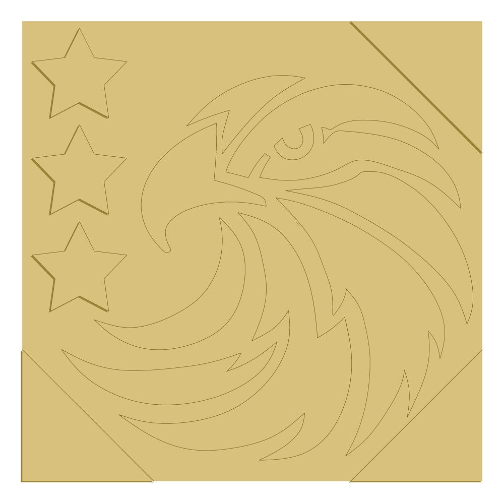 3D Design By Line Square MDF Cutout Patriotic Eagle With Three Stars - Unfinished For DIY