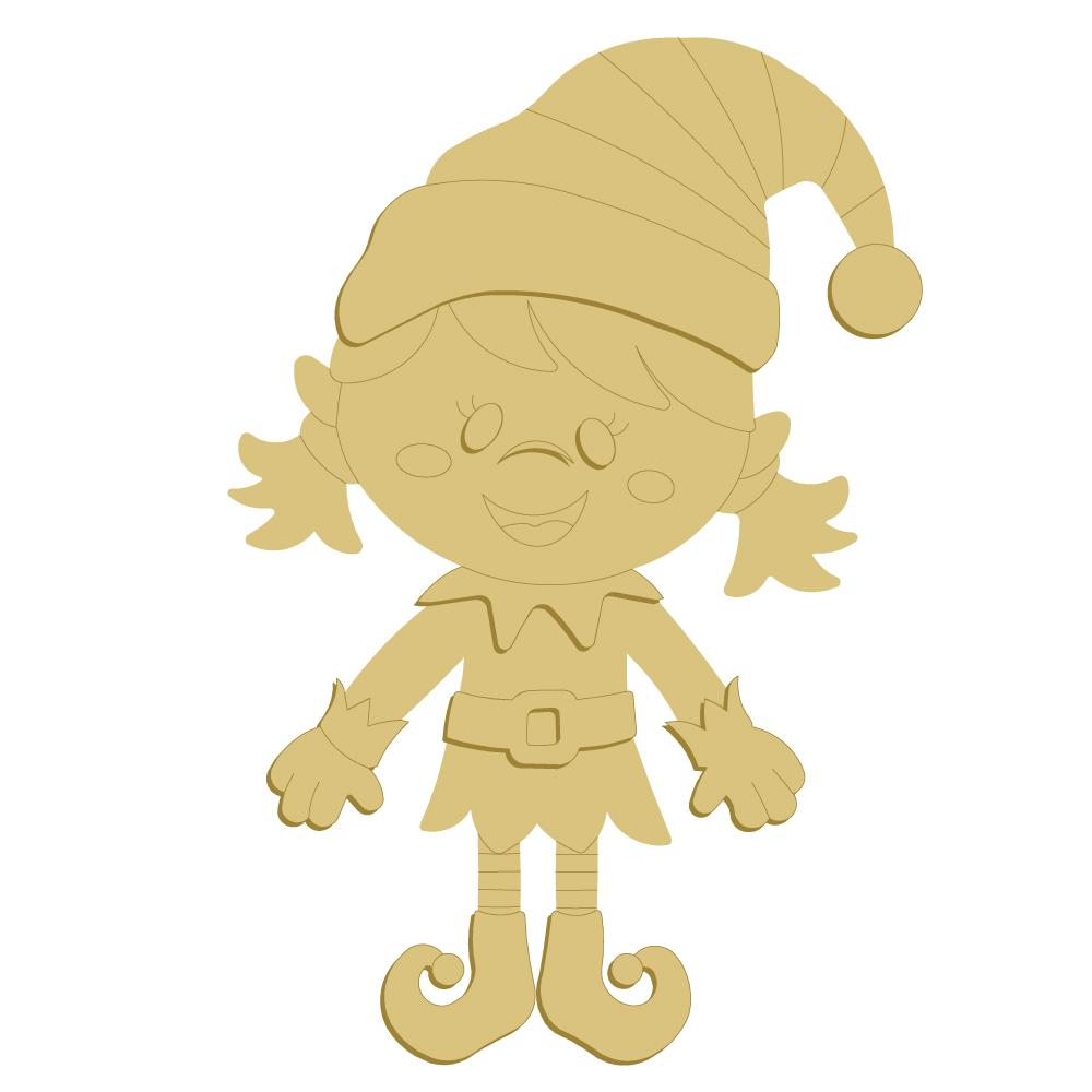 3D Design By Line Elf MDF Cutout With Hat And Belt - Unfinished For DIY