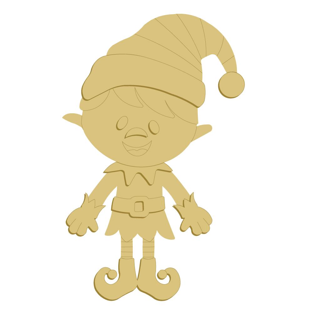 3D Design By Line Elf MDF Cutout Cheerful Elf With Pointed Hat And Belt - Unfinished For DIY
