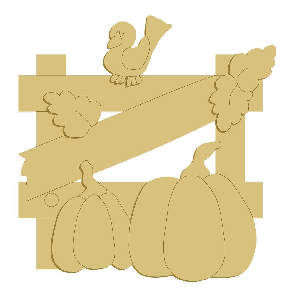 3D Design By Line Pumpkins MDF Cutout Autumn Scene On Fence With Bird - Unfinished For DIY