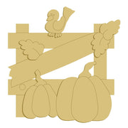 3D Design By Line Pumpkins MDF Cutout Autumn Scene On Fence With Bird - Unfinished For DIY