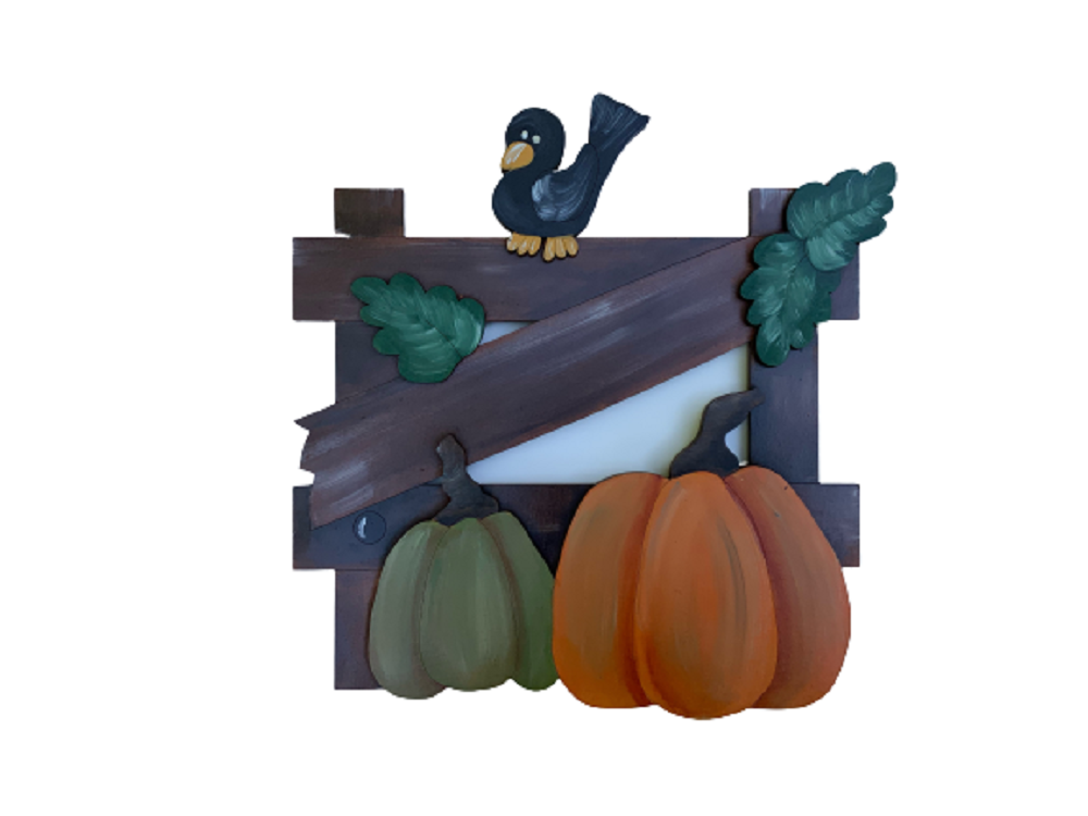3D Design By Line Pumpkins MDF Cutout Autumn Scene On Fence With Bird - Unfinished For DIY
