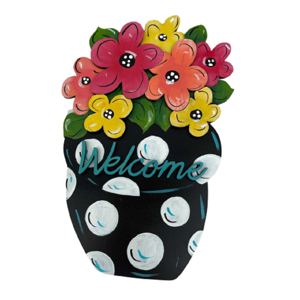Design By Line Flower Pot MDF Cutout Welcome Floral Bouquet - Unfinished For DIY