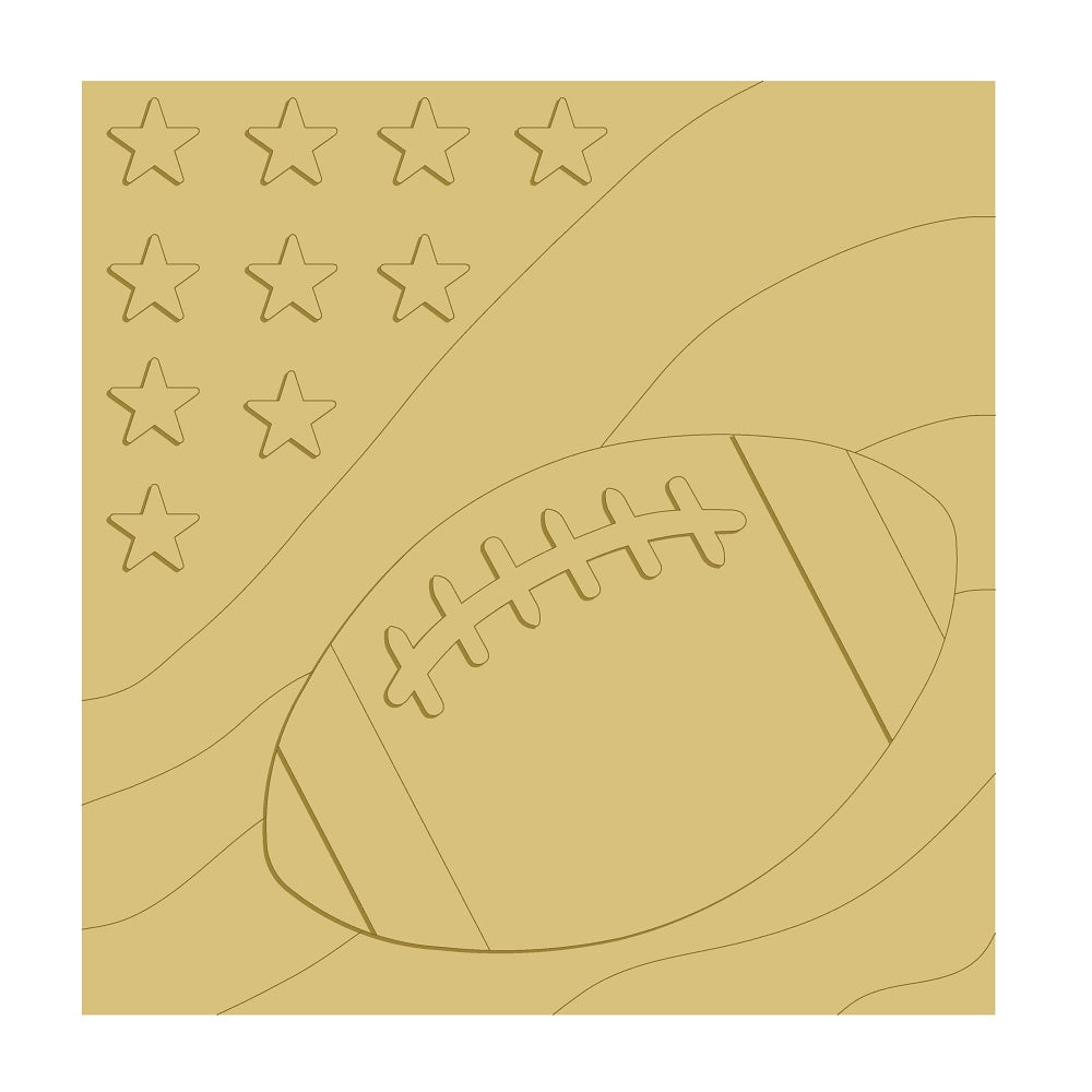 3D Square MDF Cutout Football With Stars And Waves - Unfinished For DIY