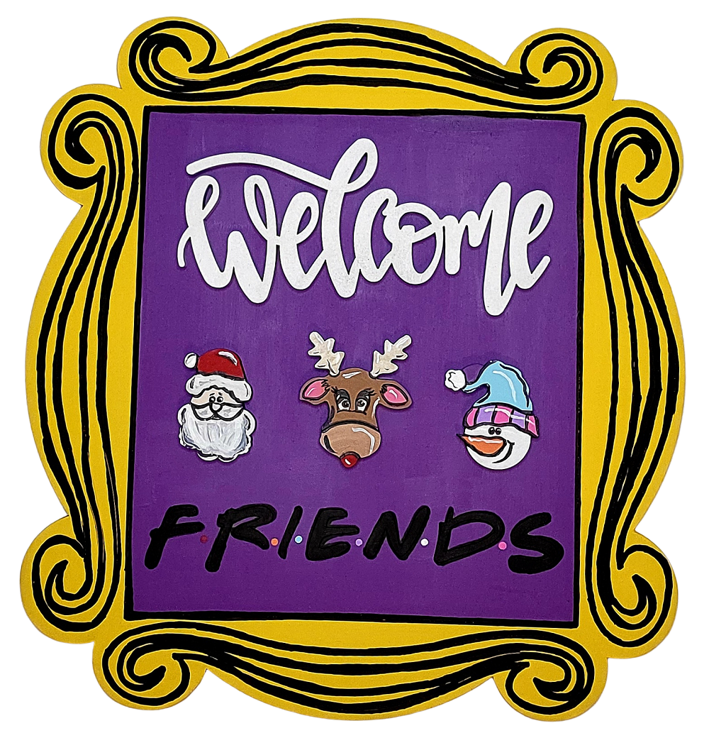 3D Design By Line Plaque Frame MDF Cutout Welcome Friends - Unfinished For DIY