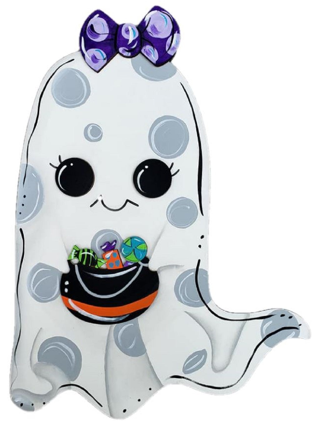 3D Design By Line Ghost MDF Cutout Halloween Design With Bow - Unfinished For DIY